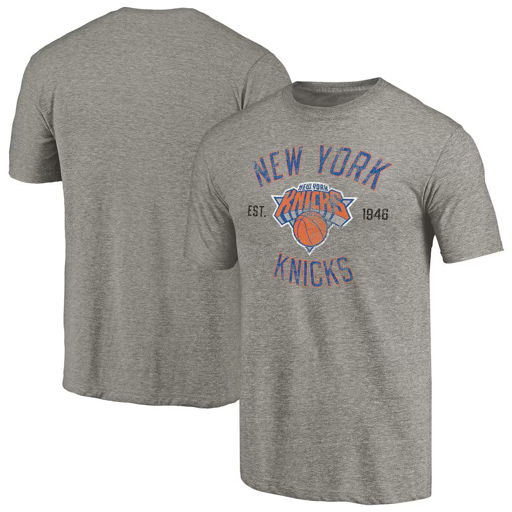 New York Knicks Team Heritage Tri-Blend T-Shirt – NBA Fanatics – Gray (UK Ready)