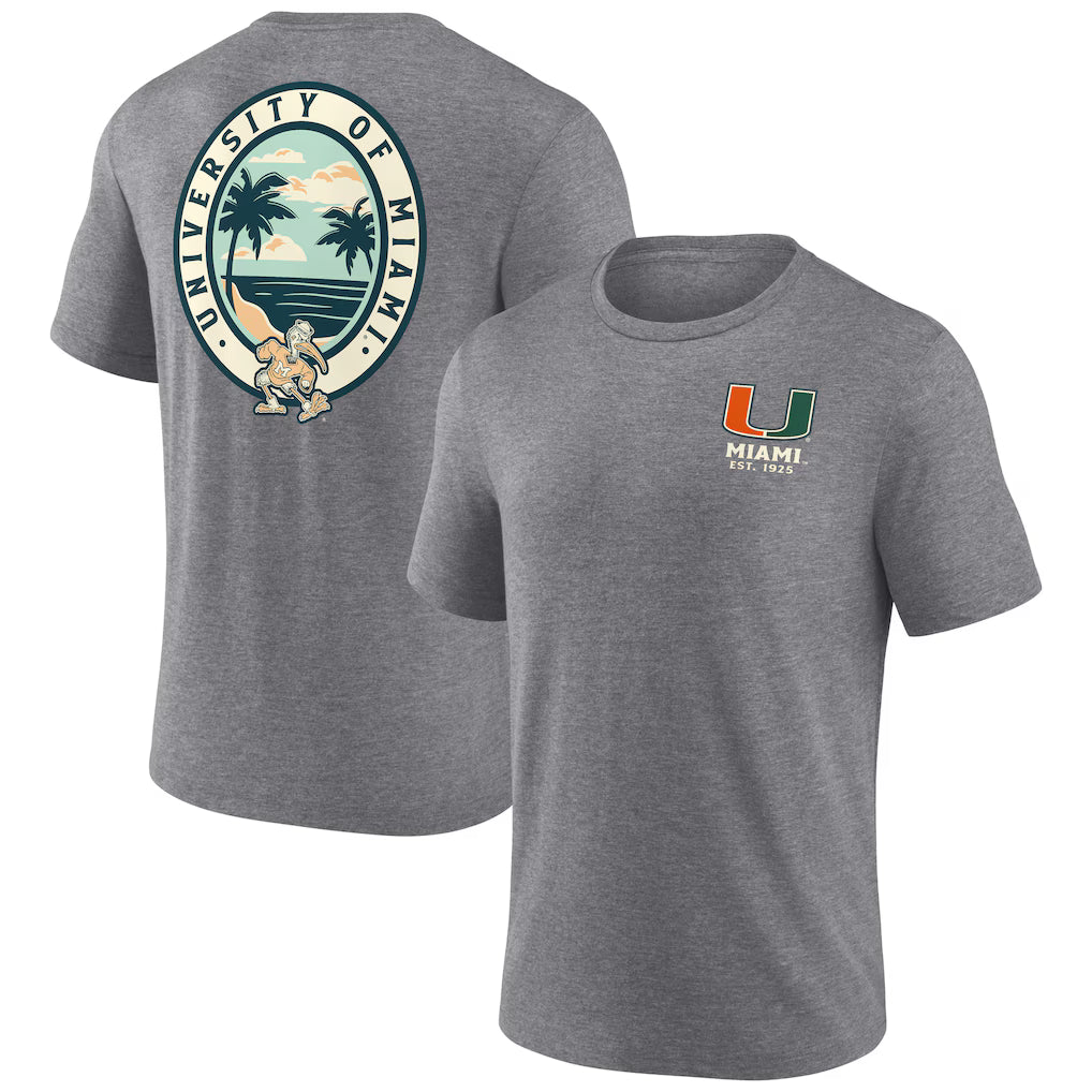 Miami Hurricanes NCAA Region Outdoors Tri-Blend T-Shirt – Heather Gray (USA Stock)