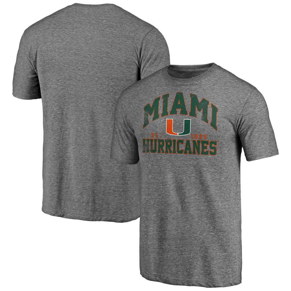 Miami Hurricanes T-Shirt – NCAA Winners Podium Tri-Blend – Heather Gray (USA Sourced)