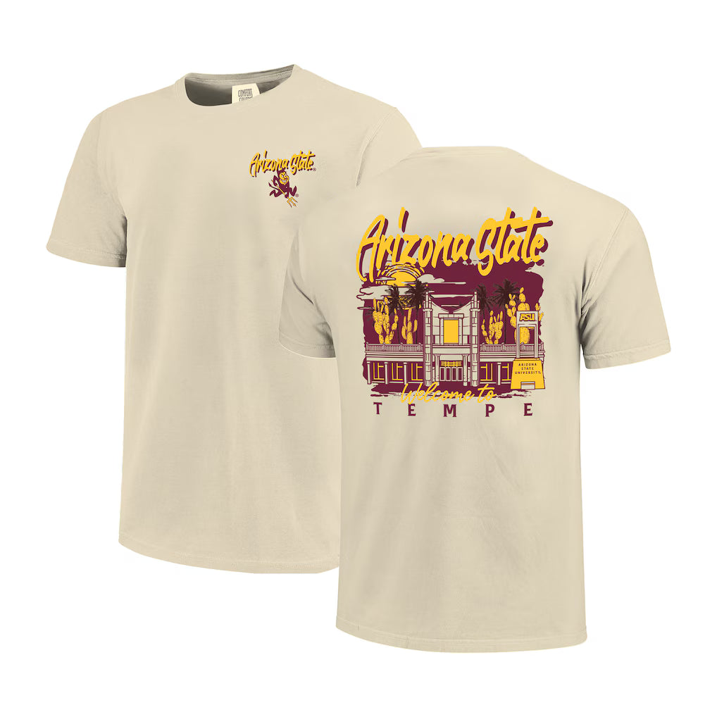 Arizona State Sun Devils T-Shirt – Image One Comfort Colors Hand-Drawn Campus Stack – Natural (USA Sourced)