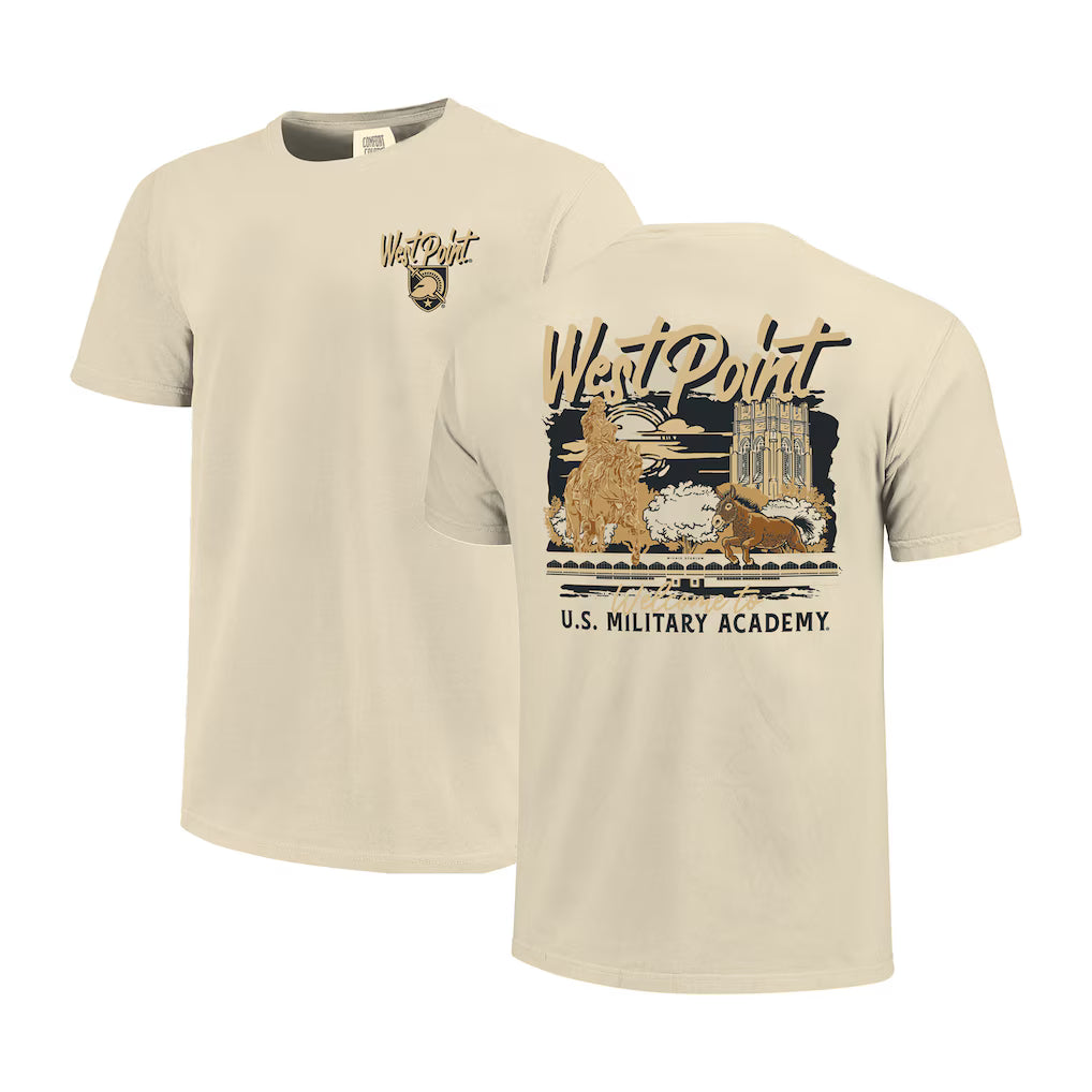 Army Black Knights T-Shirt – Image One Comfort Colors Hand-Drawn Campus Stack – Natural (USA Sourced)