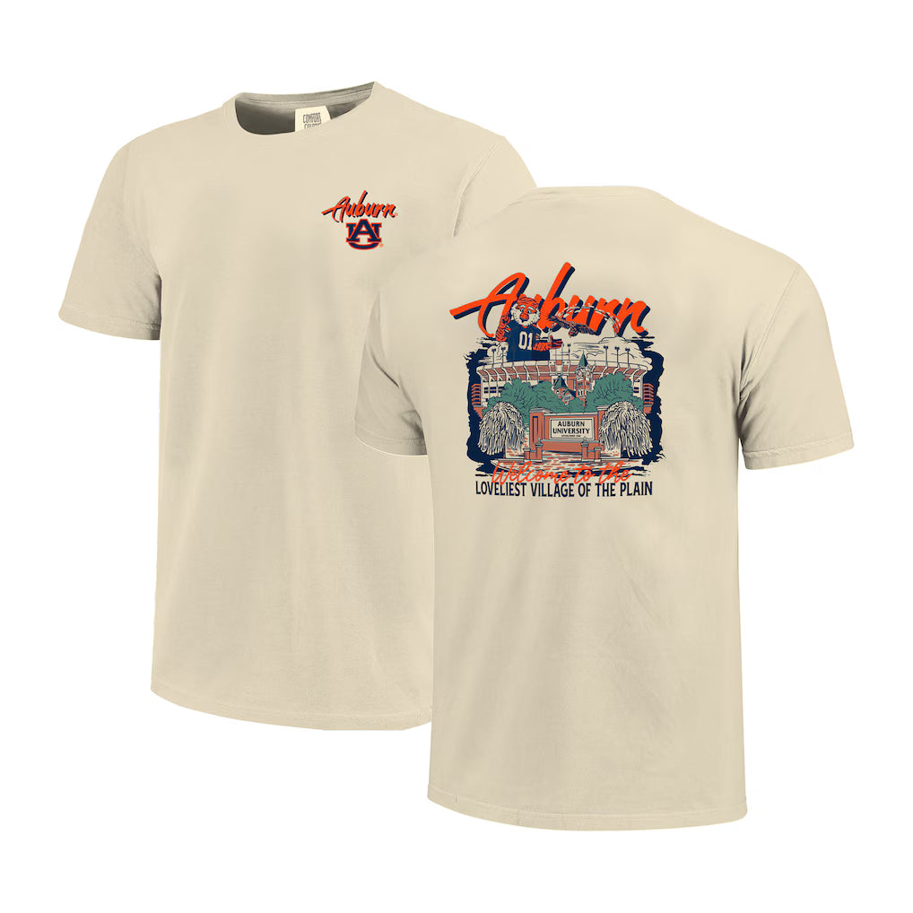 Auburn Tigers T-Shirt – Image One Comfort Colors Hand-Drawn Campus Stack – Natural (USA Sourced)