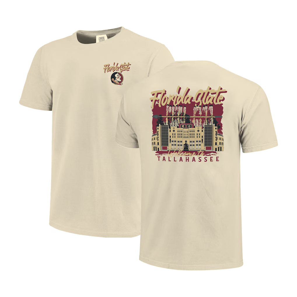 Florida State Seminoles T-Shirt – Image One Comfort Colors Hand-Drawn Campus Stack – Natural (USA Sourced)