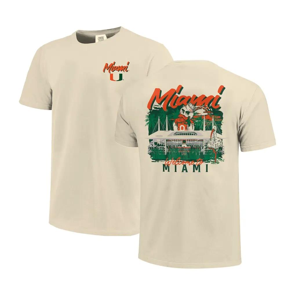 Miami Hurricanes T-Shirt – Image One Comfort Colors Hand-Drawn Campus Stack – Natural (USA Sourced)