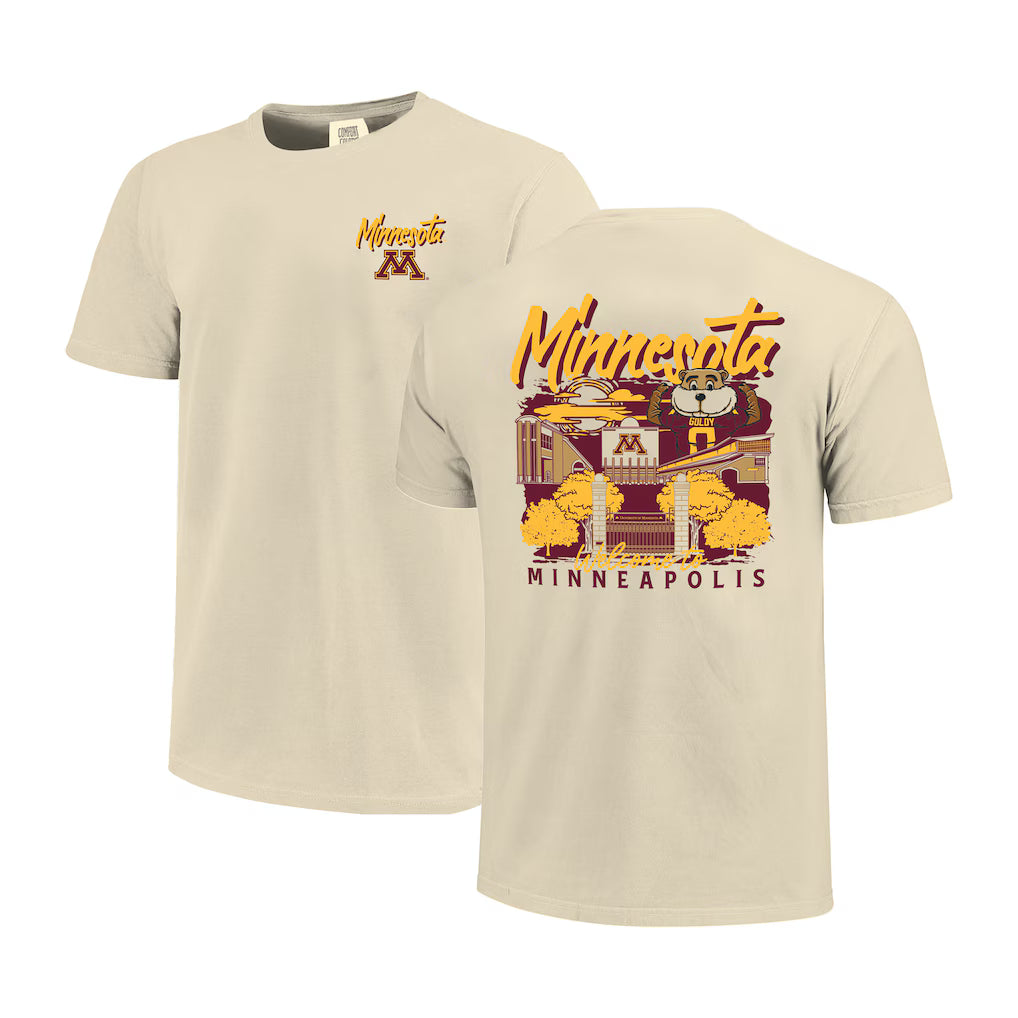 Minnesota Golden Gophers T-Shirt – Image One Comfort Colors Hand-Drawn Campus Stack – Natural (USA Sourced)