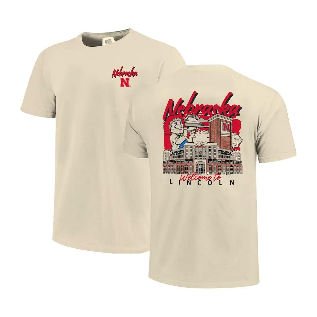 Nebraska Huskers T-Shirt – Image One Comfort Colors Hand-Drawn Campus Stack – Natural (USA Sourced)