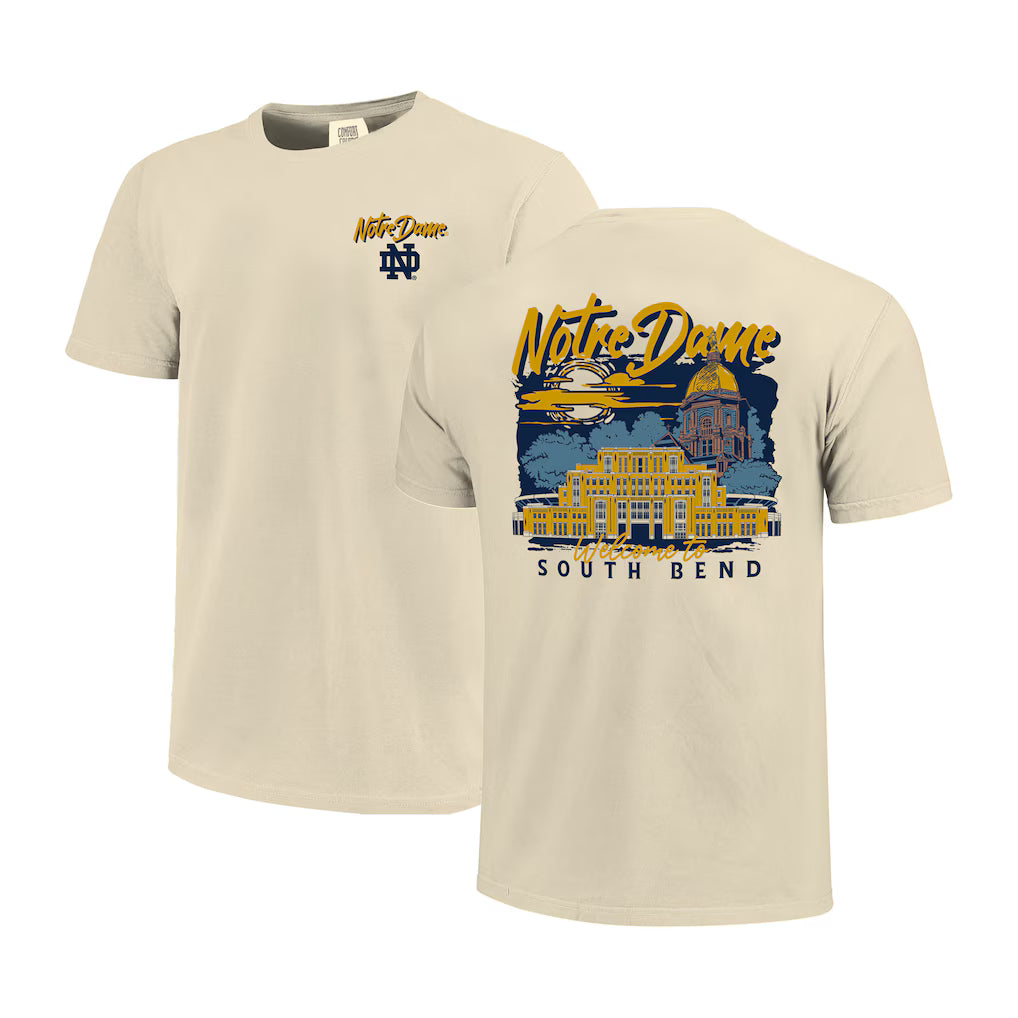 Notre Dame Fighting Irish T-Shirt – Image One Comfort Colors Hand-Drawn Campus Stack – Natural (USA Sourced)