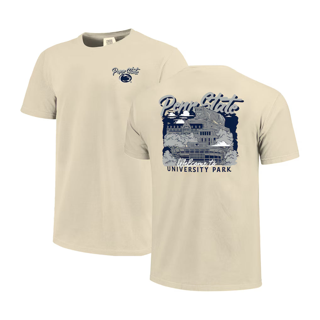 Penn State Nittany Lions T-Shirt – Image One Comfort Colors Hand-Drawn Campus Stack – Natural (USA Sourced)