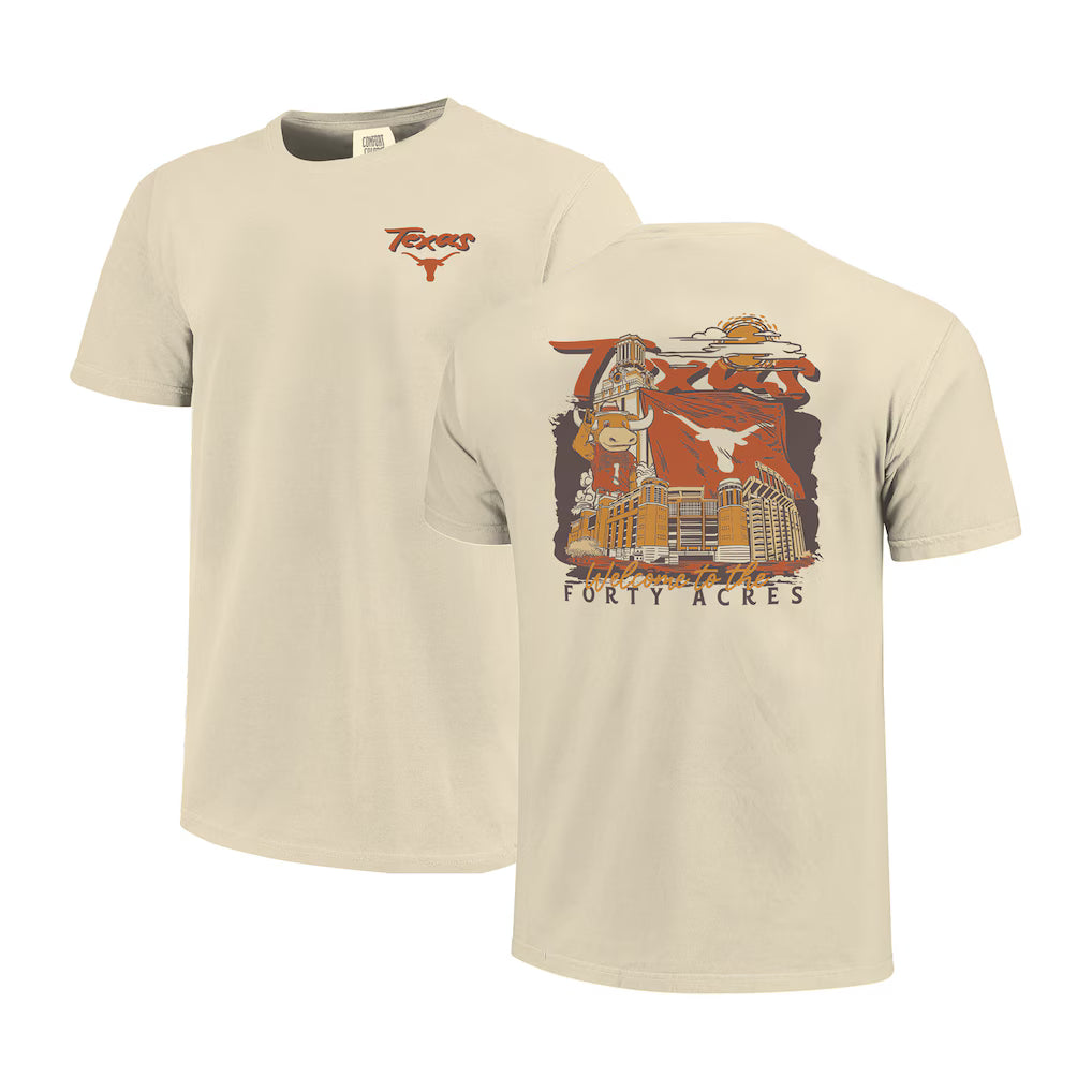 Texas Longhorns T-Shirt – Image One Comfort Colors Hand-Drawn Campus Stack – Natural (USA Sourced)