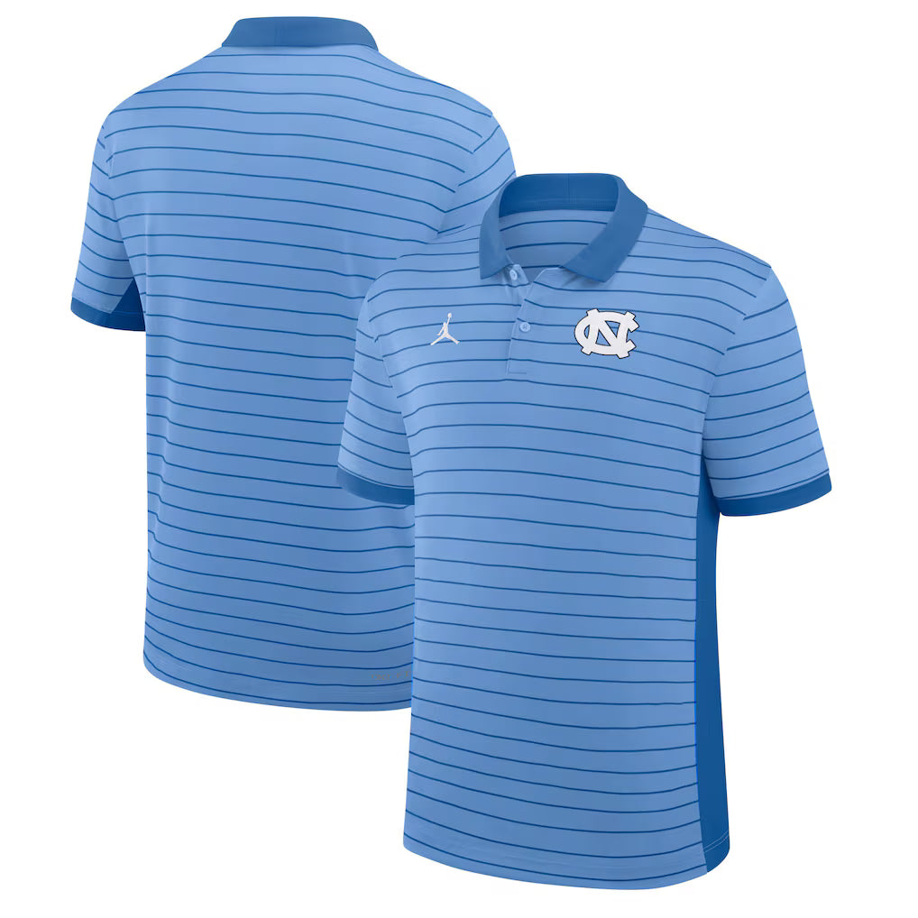 North Carolina Tar Heels Polo Shirt – NCAA Jordan Brand Sideline Victory Stripe Dri-FIT – Carolina Blue (USA Sourced) by Jordan Branded