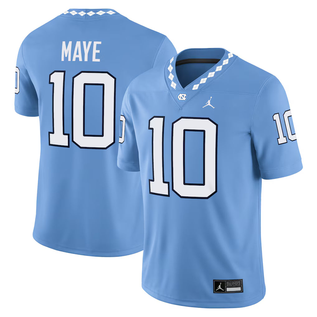 North Carolina Tar Heels Drake Maye Jersey – NCAA Jordan Brand Alumni Game – Carolina Blue (USA Sourced)