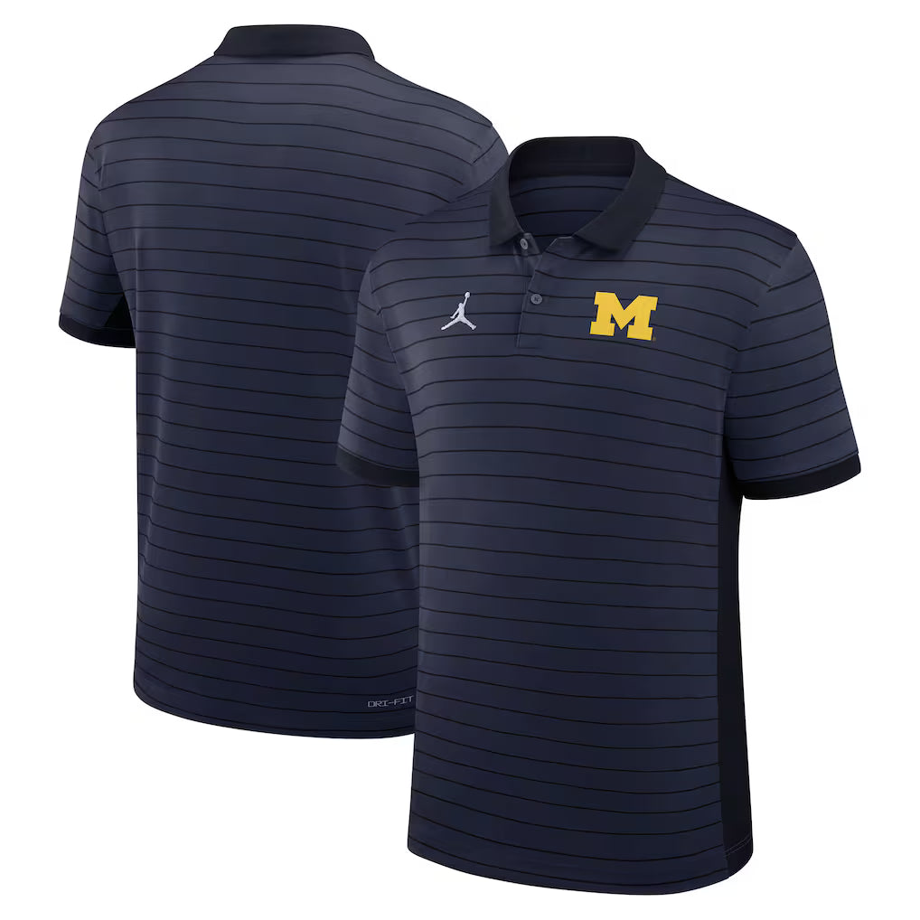 Michigan Wolverines Polo Shirt – NCAA Jordan Brand Sideline Victory Stripe Dri-FIT – Navy (USA Sourced) by Jordan Branded