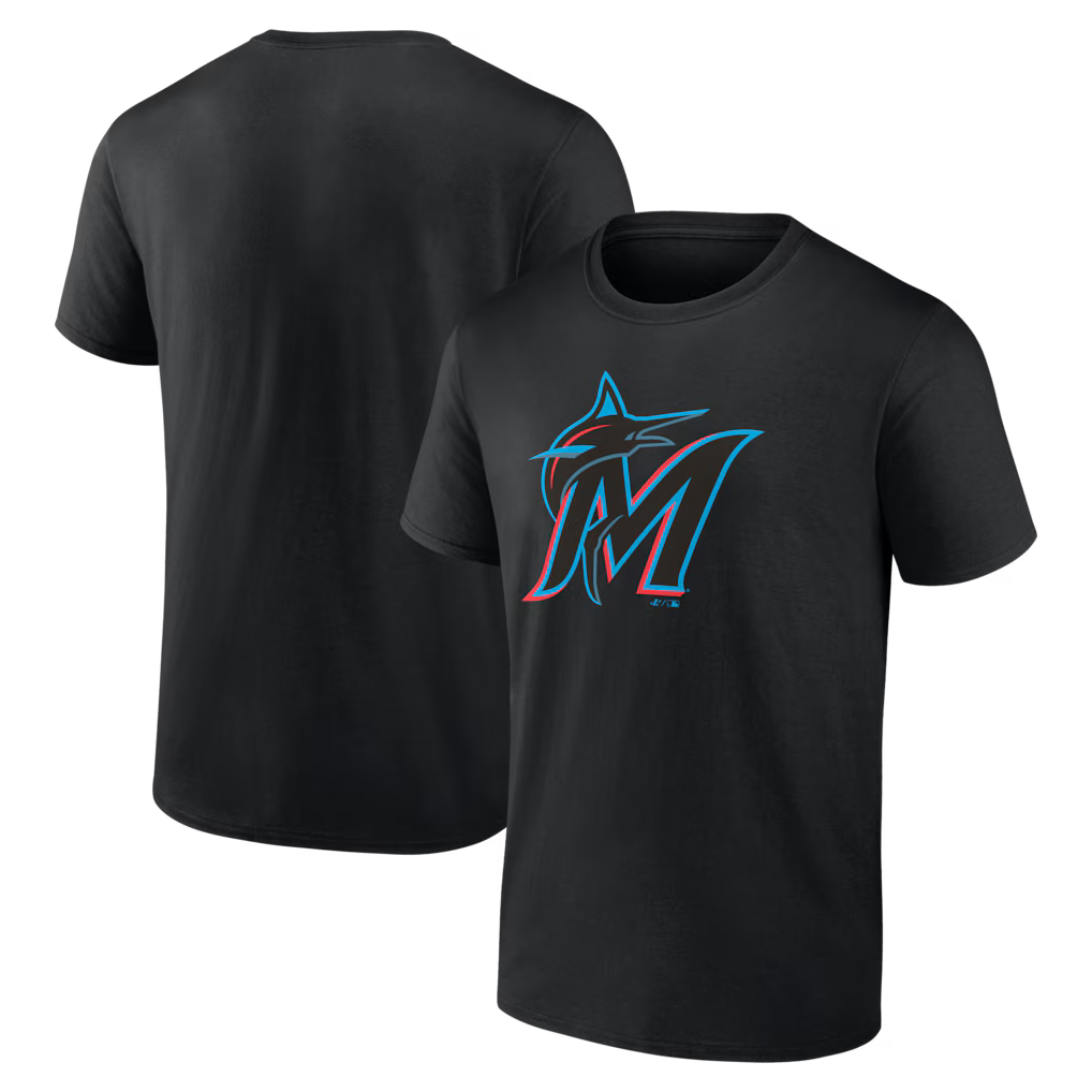 Miami Marlins MLB Logo Athletic Official Logo T-Shirt – Black (USA Stock)