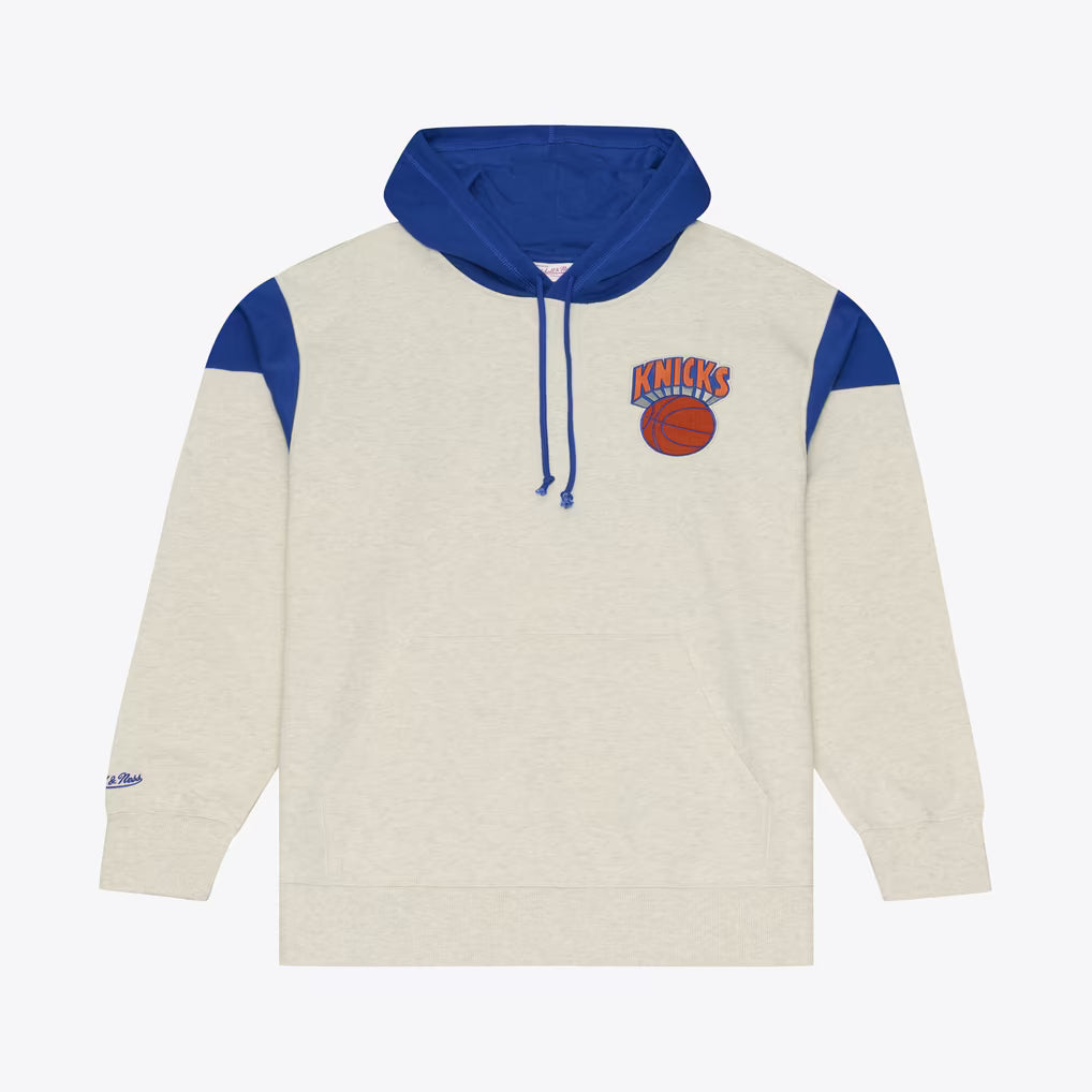 New York Knicks Hoodie – NBA Mitchell &amp; Ness French Terry Hardwood Classics – Cream (USA Sourced)