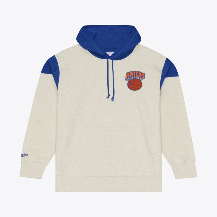 New York Knicks Hoodie – NBA Mitchell &amp; Ness French Terry Hardwood Classics – Cream (USA Sourced)