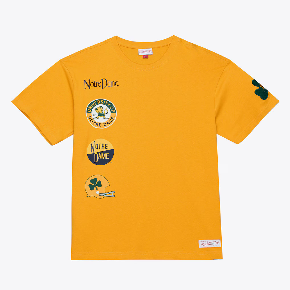 Notre Dame Fighting Irish NCAA Mitchell &amp; Ness Double Clutch Premium T-Shirt – Gold (USA Stock) - UKASSNI