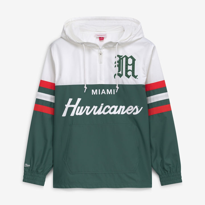 Miami Hurricanes Windbreaker – NCAA Mitchell &amp; Ness Head Coach Anorak – Green (USA Sourced)