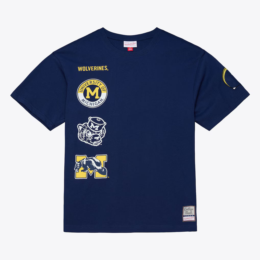 Michigan Wolverines NCAA Mitchell & Ness Double Clutch Premium T-Shirt – Navy (USA Stock) - UKASSNI