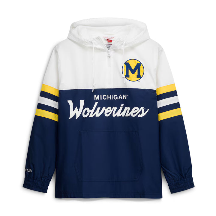 Michigan Wolverines Windbreaker – NCAA Mitchell &amp; Ness Head Coach Anorak – Navy (USA Sourced)