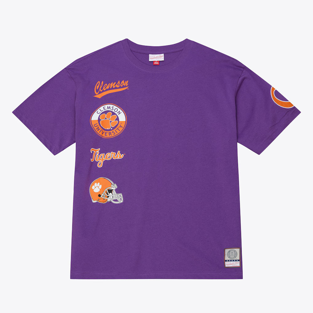 Clemson Tigers NCAA Mitchell &amp; Ness Double Clutch Premium T-Shirt – Purple (USA Stock) - UKASSNI
