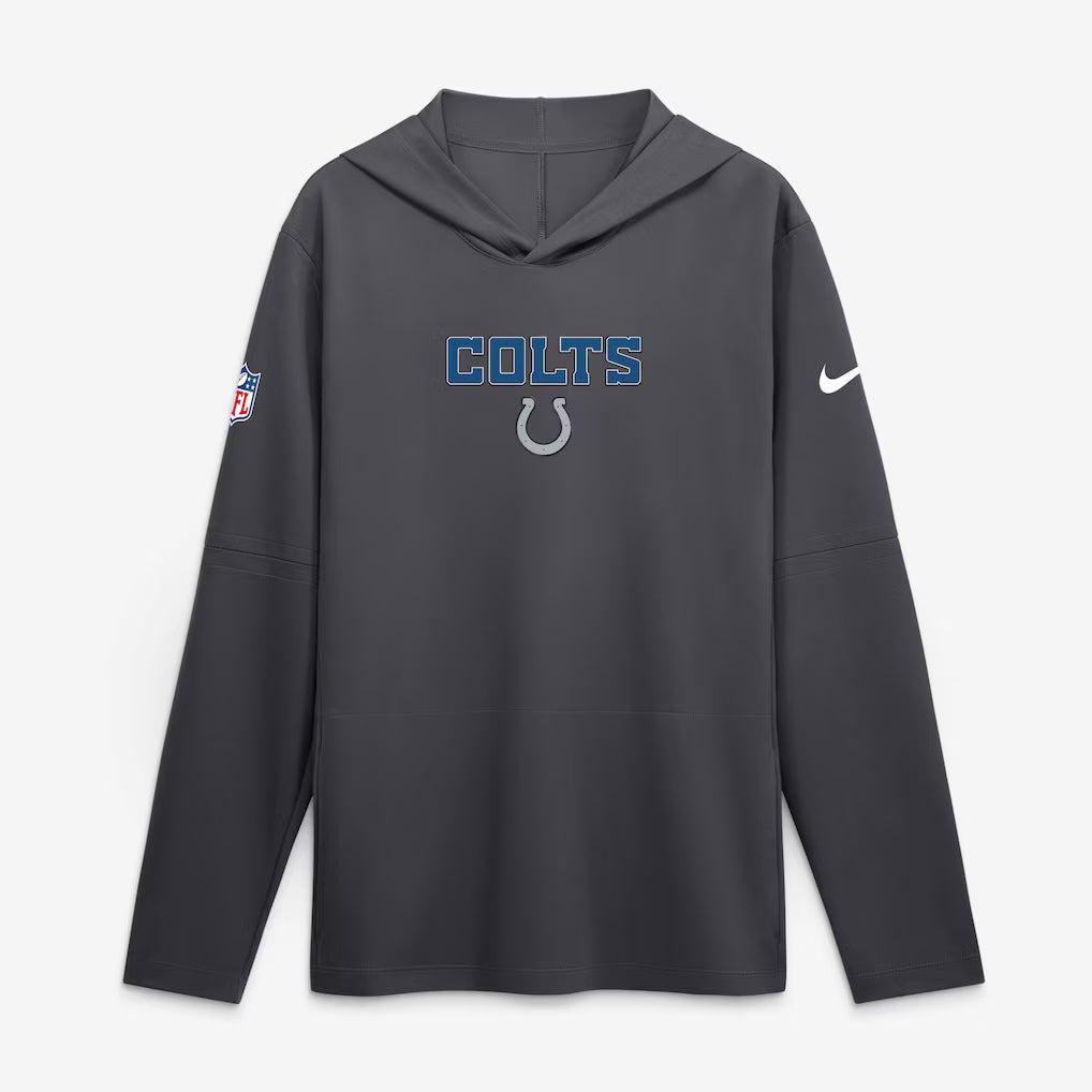 Indianapolis Colts Hooded Long Sleeve Top – NFL Nike Rivalries Collection Sideline Lightweight – Anthracite (USA Sourced)
