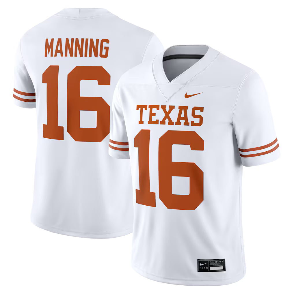 Texas Longhorns Arch Manning Jersey - NCAA Nike Football Game – White (UK Ready)