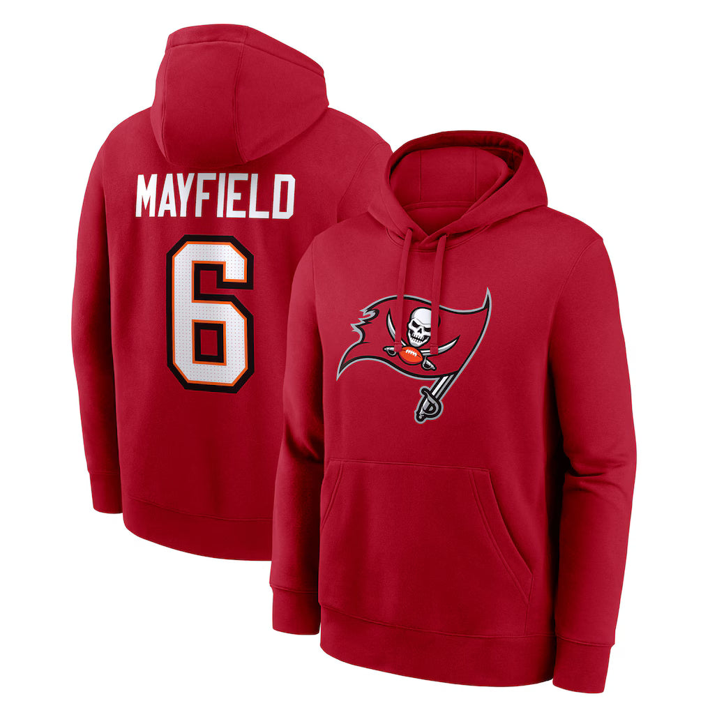 Tampa Bay Buccaneers NFL Baker Mayfield Nike Player Name & Number Fleece Hoodie – Red (USA Stock) - UKASSNI