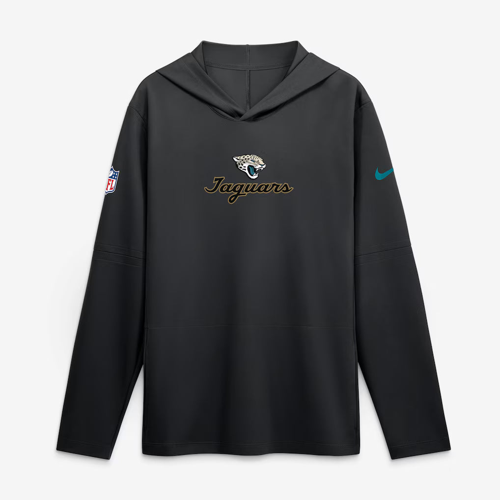 Jacksonville Jaguars Hooded Long Sleeve Top – NFL Nike Rivalries Collection Sideline Lightweight – Black (USA Sourced)