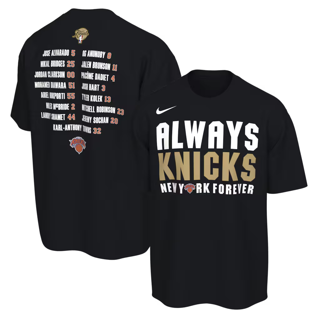 New York Knicks Nike T-Shirt - NBA Finals Champions Roster Club – Black (USA Sourced)