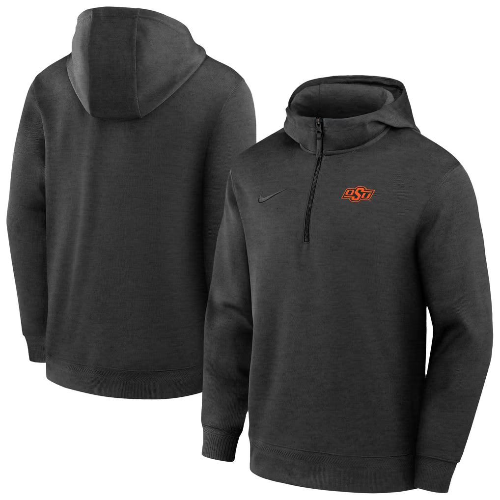 Oklahoma State Cowboys Hoodie – Nike Coaches Dri-FIT Half-Zip – Black (USA Sourced) - UKASSNI