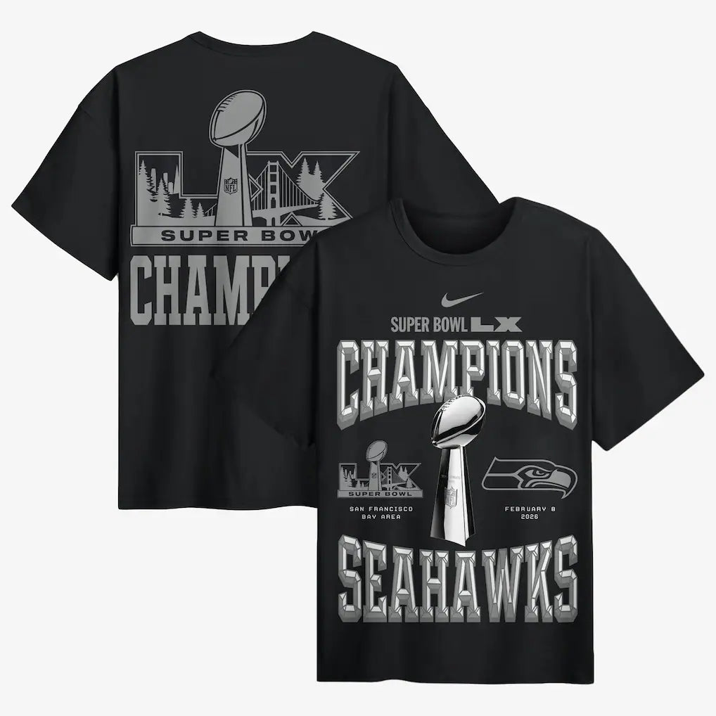 Seattle Seahawks NFL Nike Super Bowl LX Champions Locker Room Trophy Collection Authentic T-Shirt – Black (USA Stock) - UKASSNI