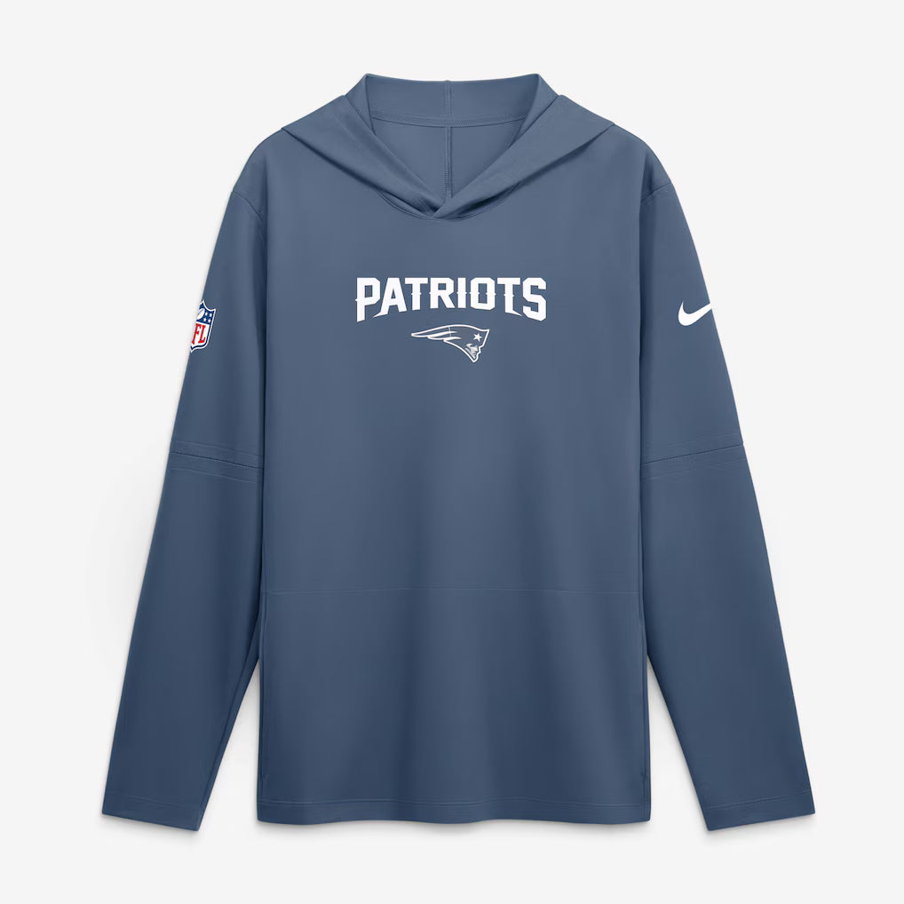 New England Patriots Hooded Long Sleeve Top – NFL Nike Rivalries Collection Sideline Lightweight – Blue (USA Sourced)