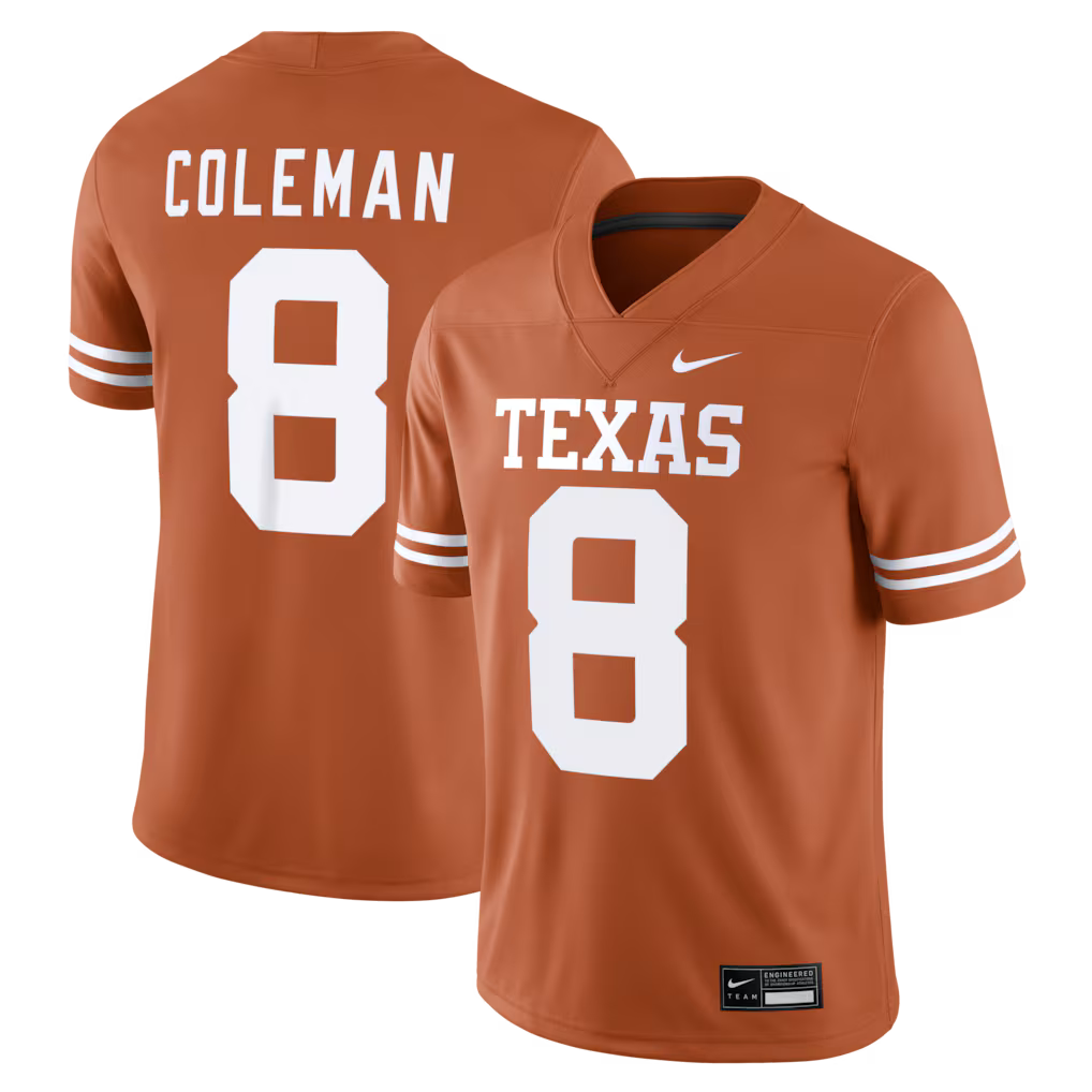 Texas Longhorns Cam Coleman Jersey – NCAA Nike Game Football – Texas Orange (USA Sourced)