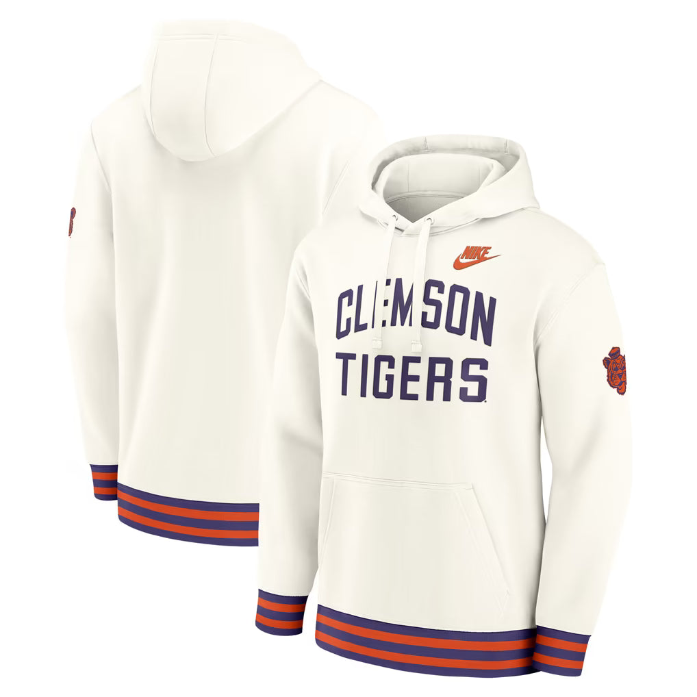 Clemson Tigers Hoodie – NCAA Nike Legacy Retro Pullover – Cream (USA Sourced)