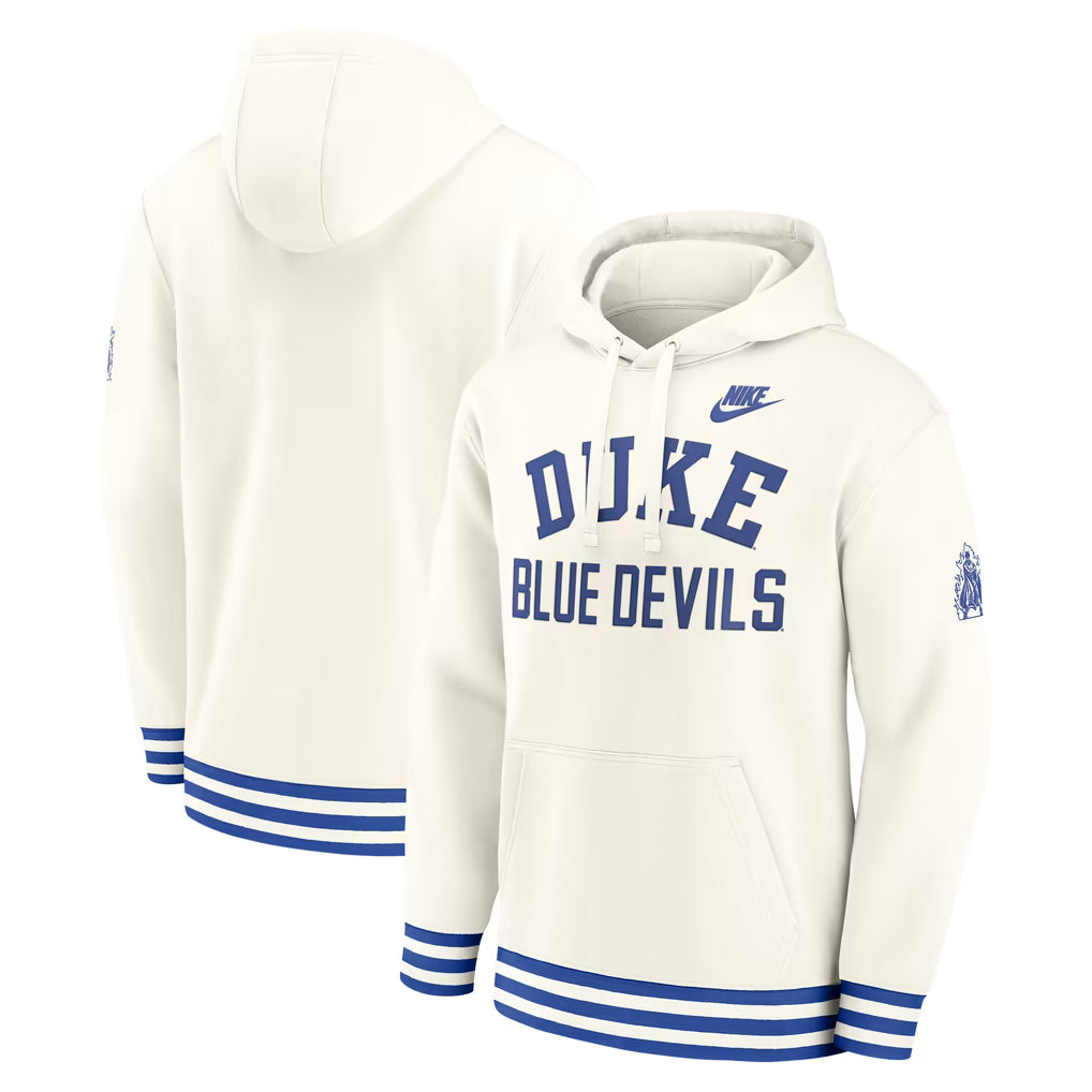 Duke Blue Devils Hoodie – NCAA Nike Legacy Retro Pullover – Cream (USA Sourced)
