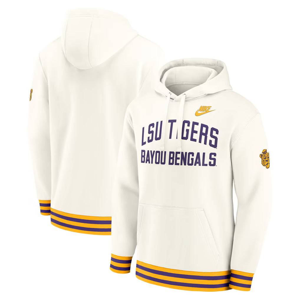 LSU Tigers Hoodie – NCAA Nike Legacy Retro Pullover – Cream (USA Sourced)