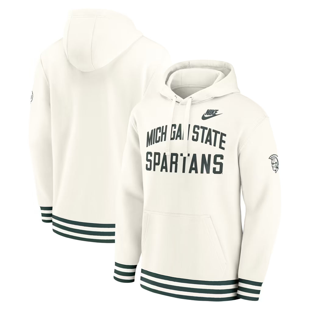 Michigan State Spartans Hoodie – NCAA Nike Legacy Retro Pullover – Cream (USA Sourced)