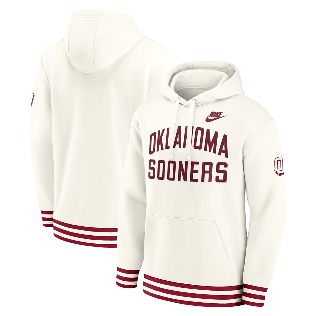 Oklahoma Sooners Hoodie – NCAA Nike Legacy Retro Pullover – Cream (USA Sourced)