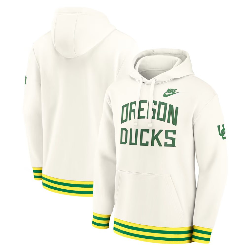 Oregon Ducks Hoodie – NCAA Nike Legacy Retro Pullover – Cream (USA Sourced)