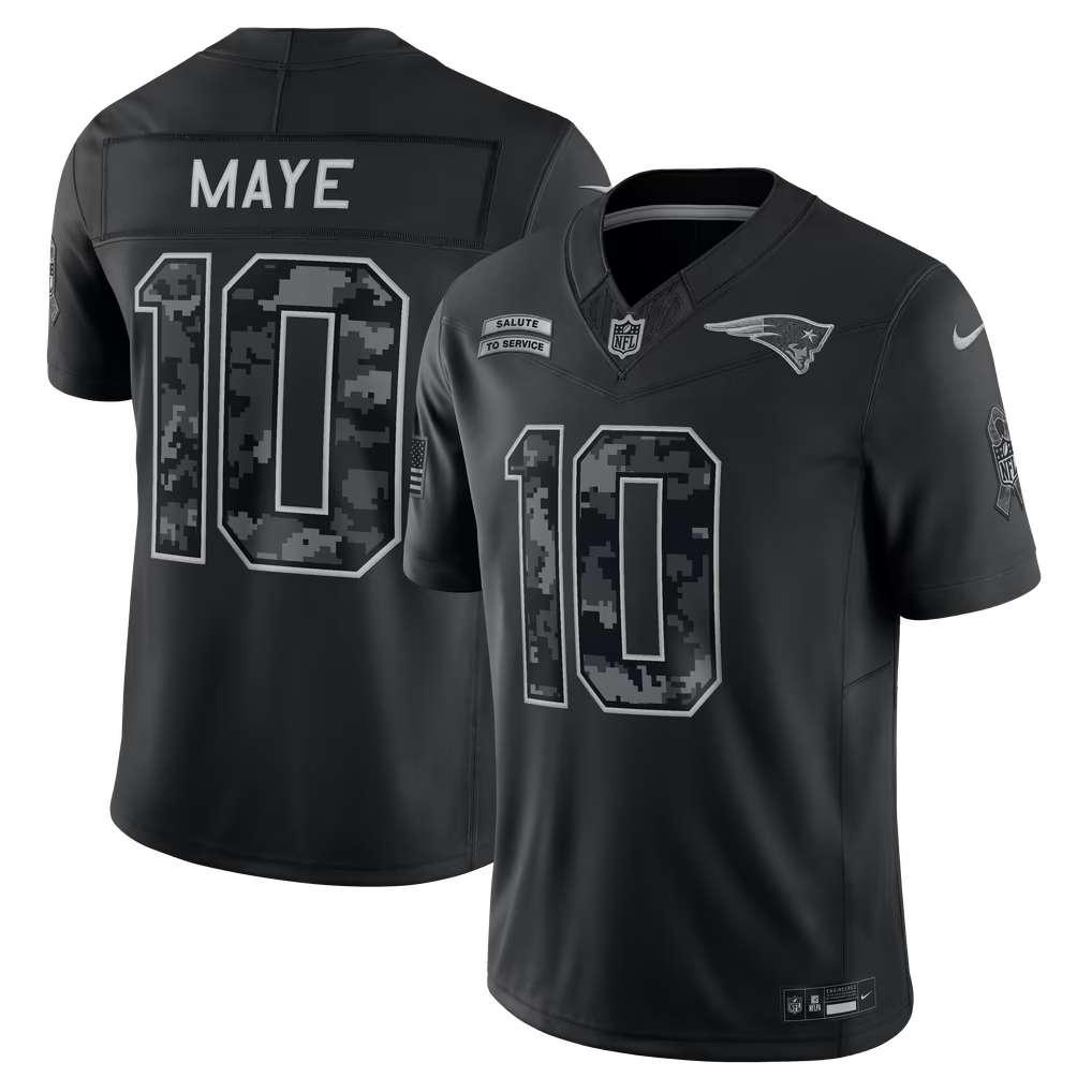 New England Patriots Drake Maye Jersey – NFL Nike 2026 Salute to Service Stitched Limited – Black (USA Sourced)