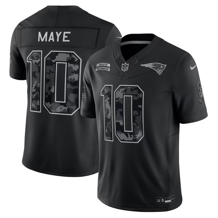 New England Patriots Drake Maye Jersey – NFL Nike 2026 Salute to Service Stitched Limited – Black (USA Sourced)