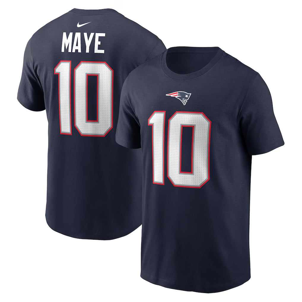 New England Patriots NFL Drake Maye Nike Name & Number T-Shirt – Navy (USA Stock) - UKASSNI