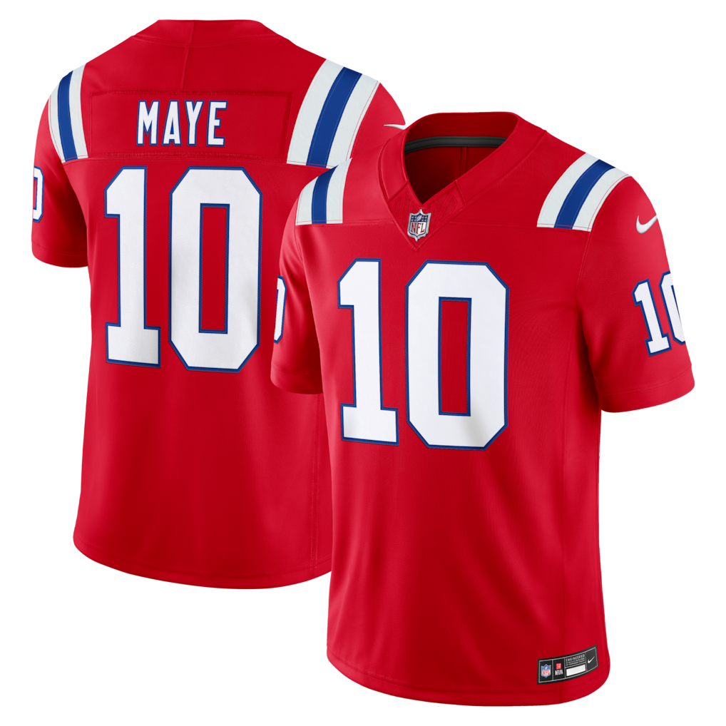 New England Patriots Drake Maye Jersey - NFL Nike Vapor F.U.S.E. Stitched Limited – Red (USA Sourced)