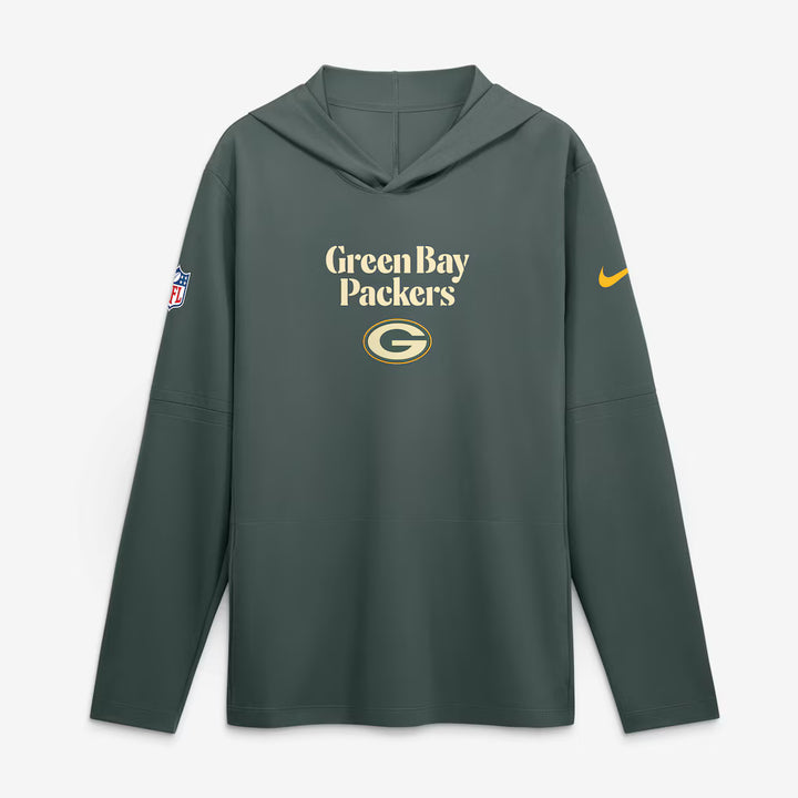 Green Bay Packers Hooded Long Sleeve Top – NFL Nike Rivalries Collection Sideline Lightweight – Green (USA Sourced)