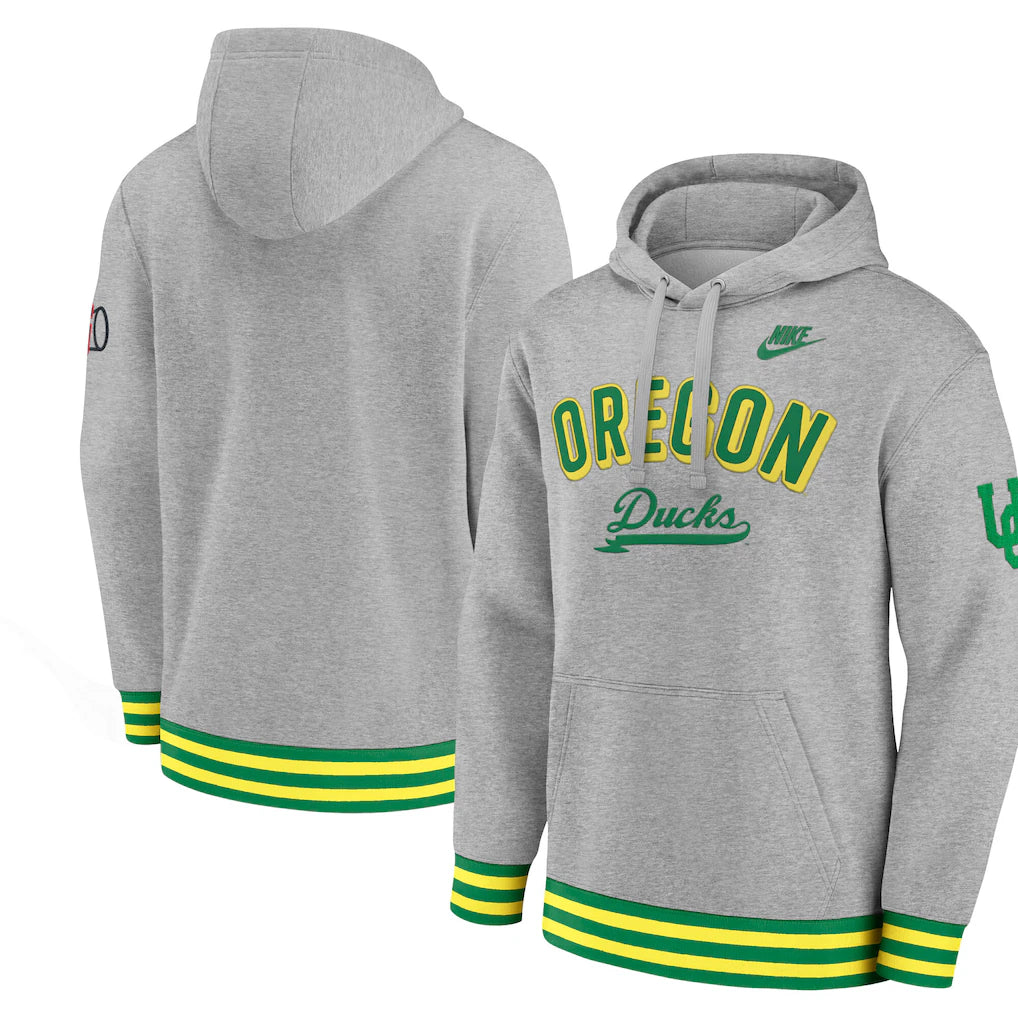 Oregon Ducks NCAA Nike Legacy Retro Pullover Hoodie – Heather Gray (USA Stock) - UKASSNI