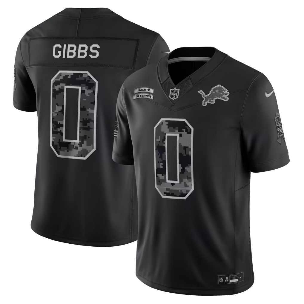 Detroit Lions Jahmyr Gibbs Jersey – NFL Nike 2026 Salute to Service Stitched Limited – Black (USA Sourced)