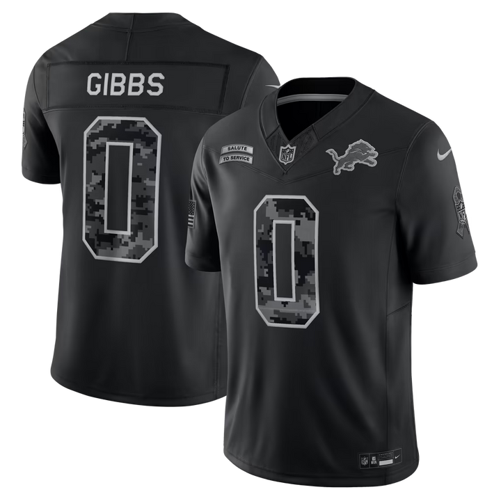 Detroit Lions Jahmyr Gibbs Jersey – NFL Nike 2026 Salute to Service Stitched Limited – Black (USA Sourced)