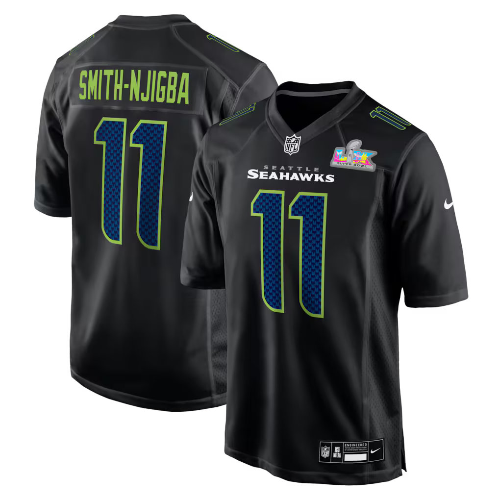 Seattle Seahawks NFL Jaxon Smith-Njigba Nike Super Bowl LX Patch Carbon Fashion Game Jersey – Black – Large (UK Stock)