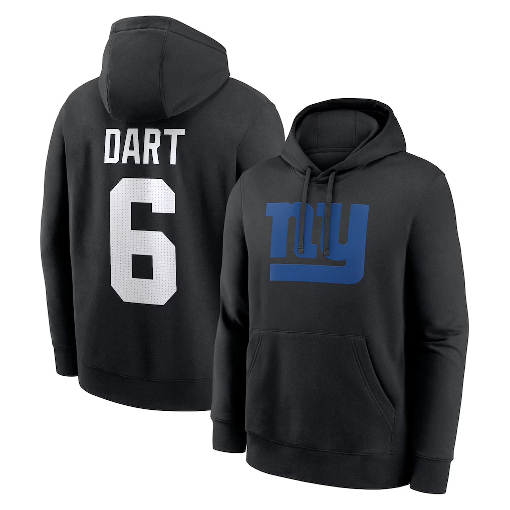 New York Giants NFL Jaxson Dart Nike Player Name &amp; Number Fleece Hoodie – Black – 2XL (UK Stock)