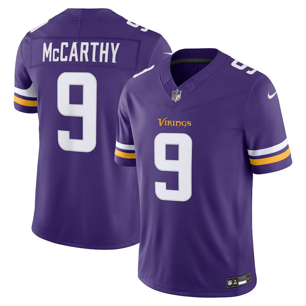 Minnesota Vikings J.J. McCarthy Jersey - NFL Nike Vapor F.U.S.E. Stitched Limited – Purple (USA Sourced)